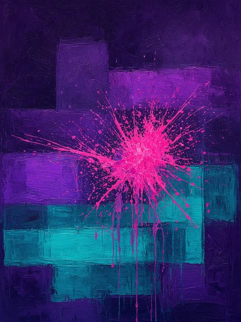 Neon Rupture — abstract color-field painting by Kenny Wu, 2026