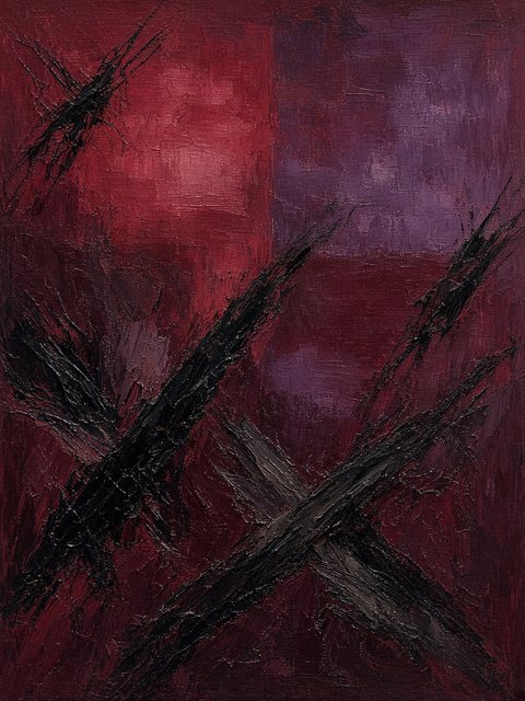 Crossed Out — abstract color-field painting by Kenny Wu, 2026